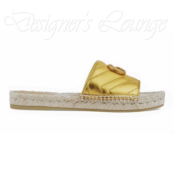 ⚡️SOLD! NEW GUCCI Marmont GG EU 39.5 Pilar Metallic Gold Leather Espadrilles - Picture 3 of 11